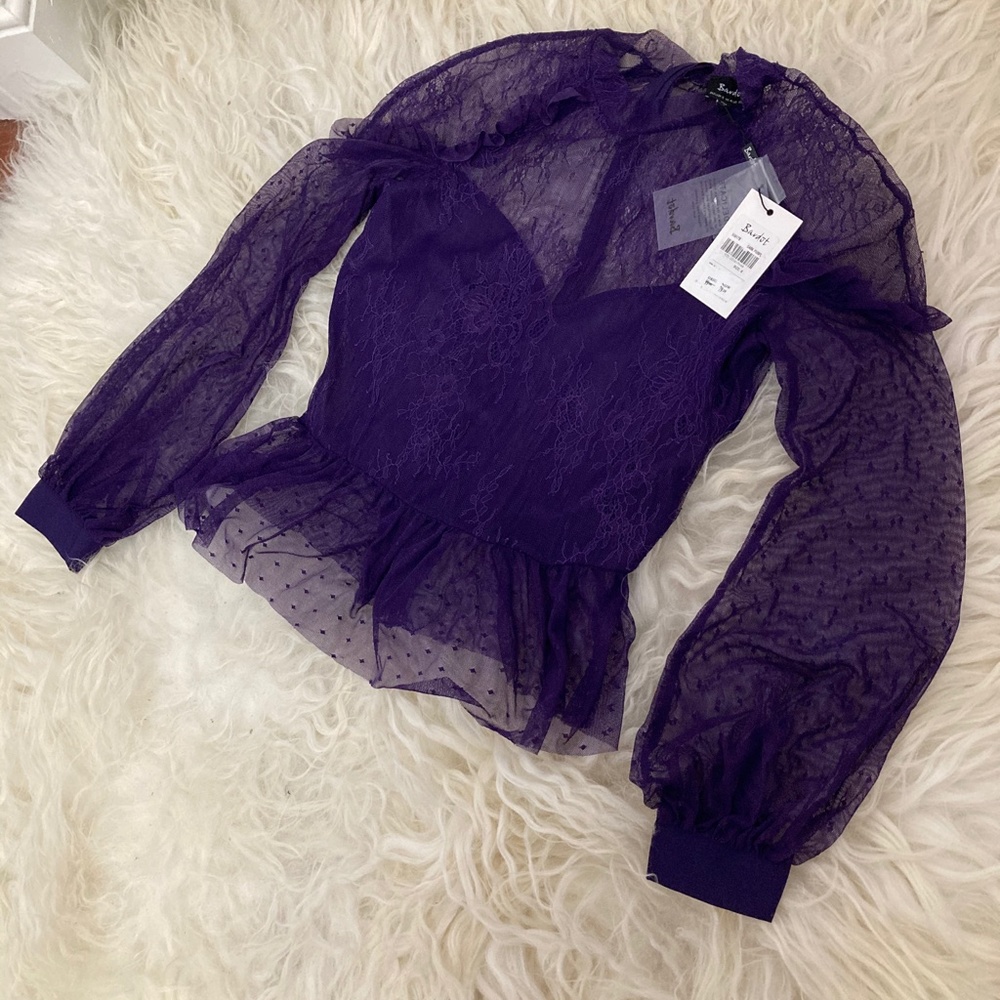 BARDOT Ruffled Lace Peplum Blouse - Picture 5 of 8